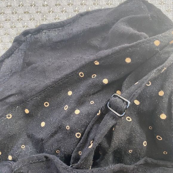Free People Intimately Mini Slip Dress Ruffled Black Gold Dot Medium Button Back - Picture 13 of 13